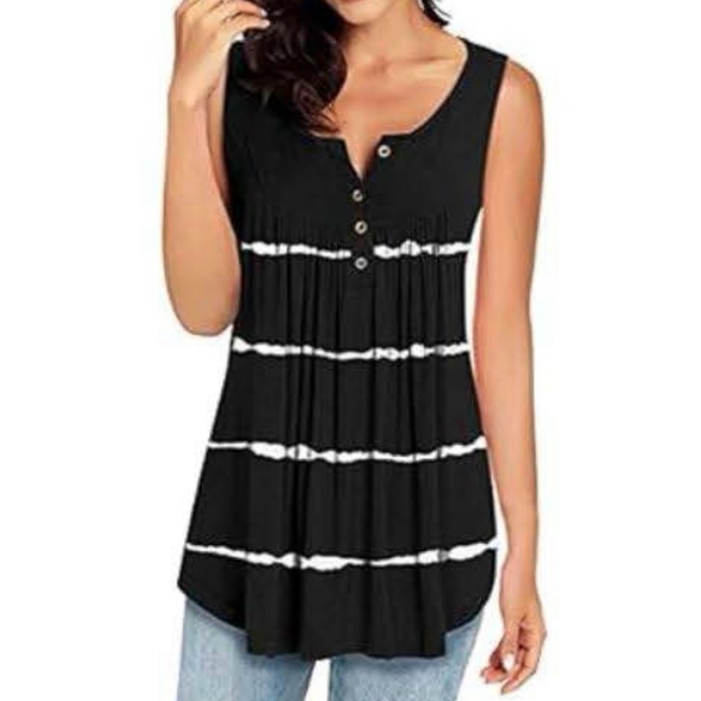 Mirol Women’s Black and White Sleeveless Tunic Top - Size S, Summer Tank - NWT